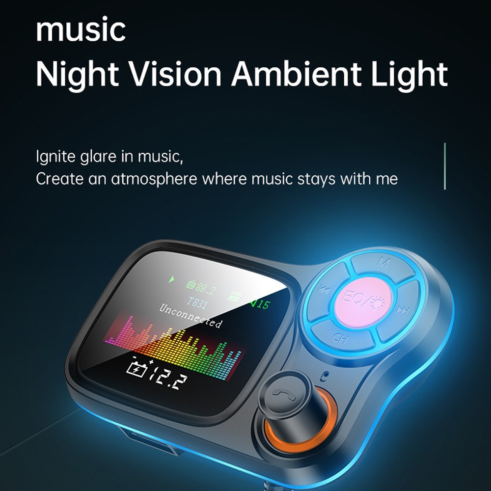 Multi-function Large Color Screen Car BT MP3 Hands-free Phone Card Air Breathing Lamp Kit Quick Charge