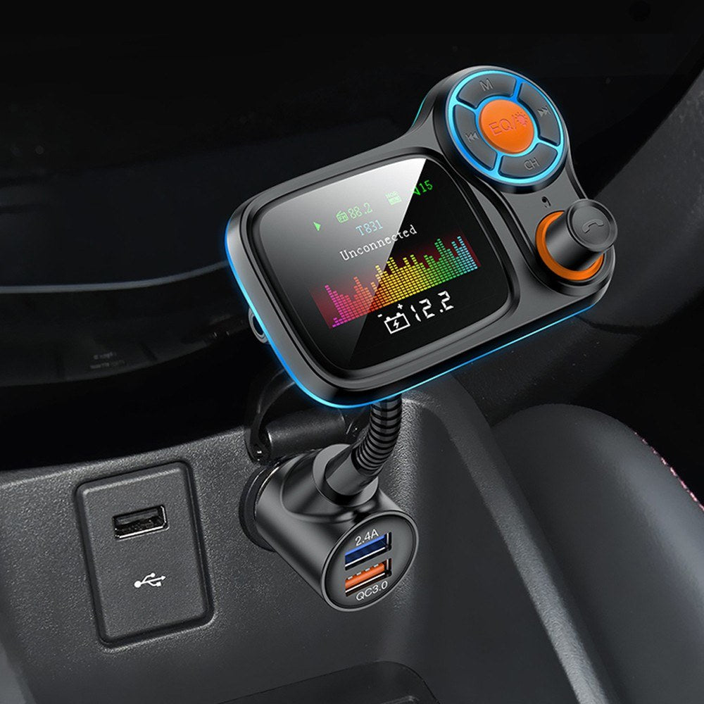 Multi-function Large Color Screen Car BT MP3 Hands-free Phone Card Air Breathing Lamp Kit Quick Charge