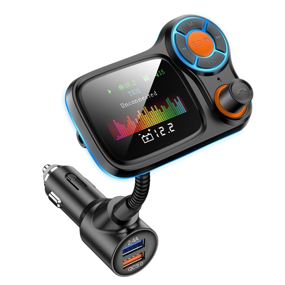 Multi-function Large Color Screen Car BT MP3 Hands-free Phone Card Air Breathing Lamp Kit Quick Charge