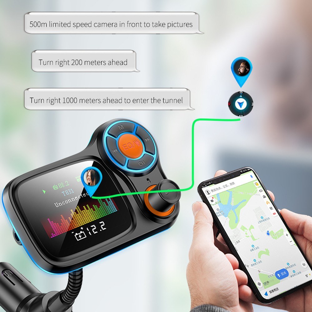 Multi-function Large Color Screen Car BT MP3 Hands-free Phone Card Air Breathing Lamp Kit Quick Charge
