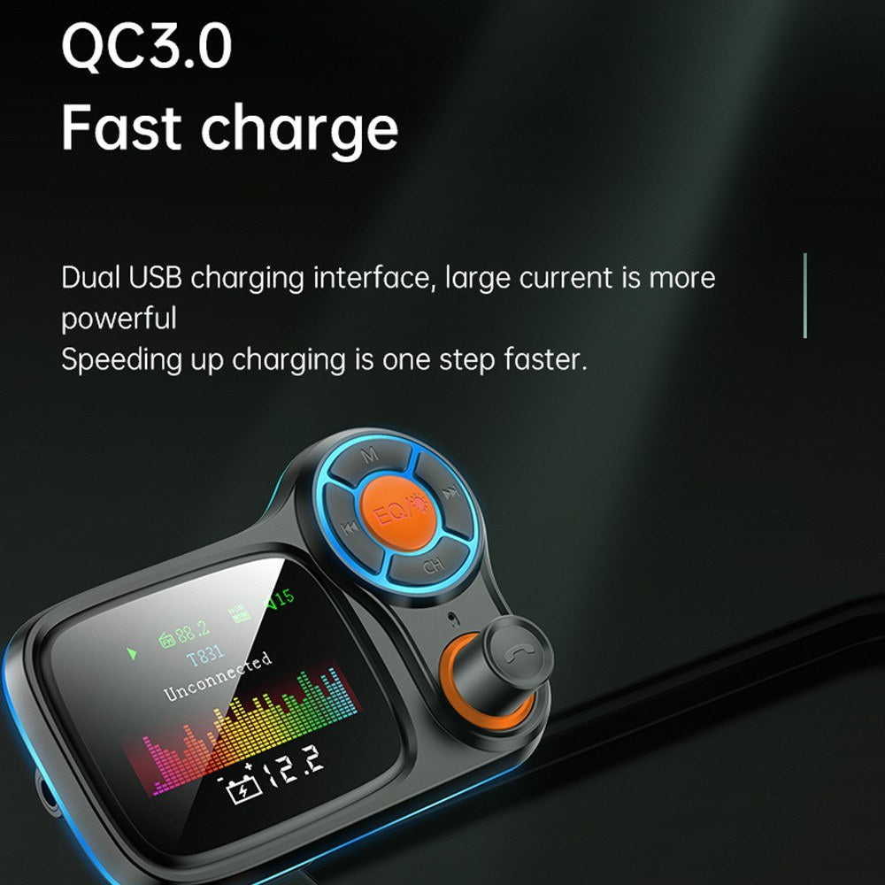 Multi-function Large Color Screen Car BT MP3 Hands-free Phone Card Air Breathing Lamp Kit Quick Charge