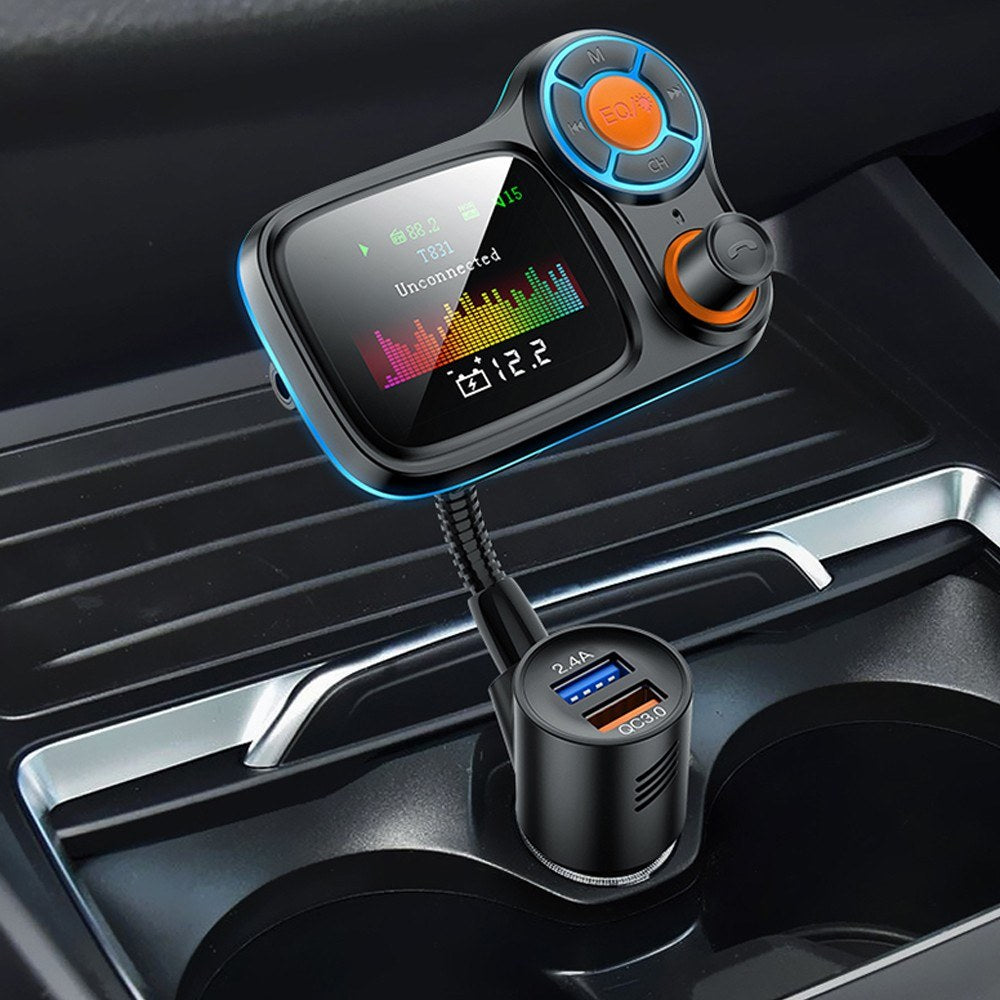 Multi-function Large Color Screen Car BT MP3 Hands-free Phone Card Air Breathing Lamp Kit Quick Charge