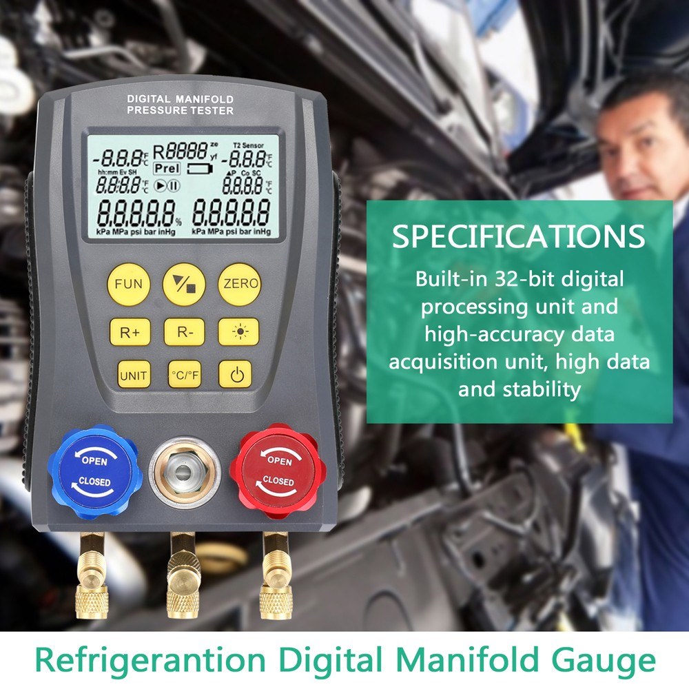 Pressure Gauge Refrigeration Digital Vacuum Manifold Tester Heating Ventilation And Air Conditioning Temperature Valve Kit