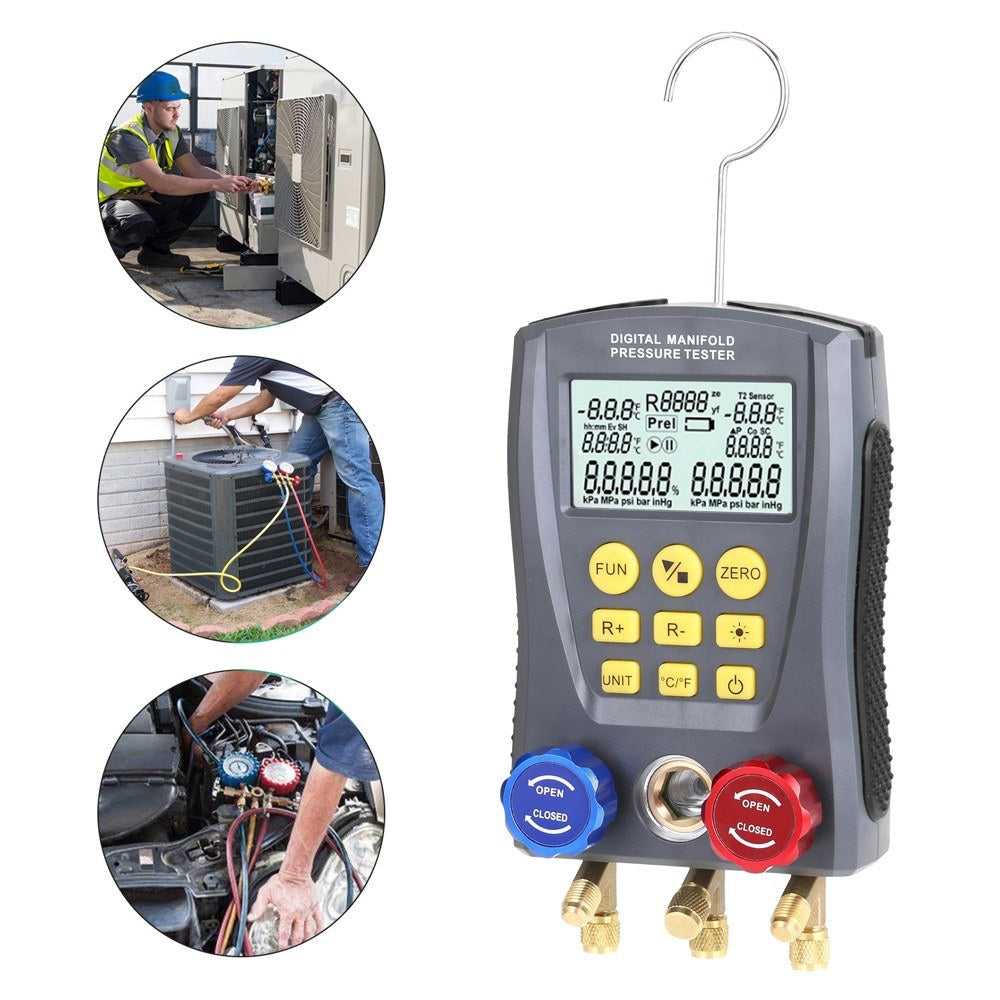 Pressure Gauge Refrigeration Digital Vacuum Manifold Tester Heating Ventilation And Air Conditioning Temperature Valve Kit