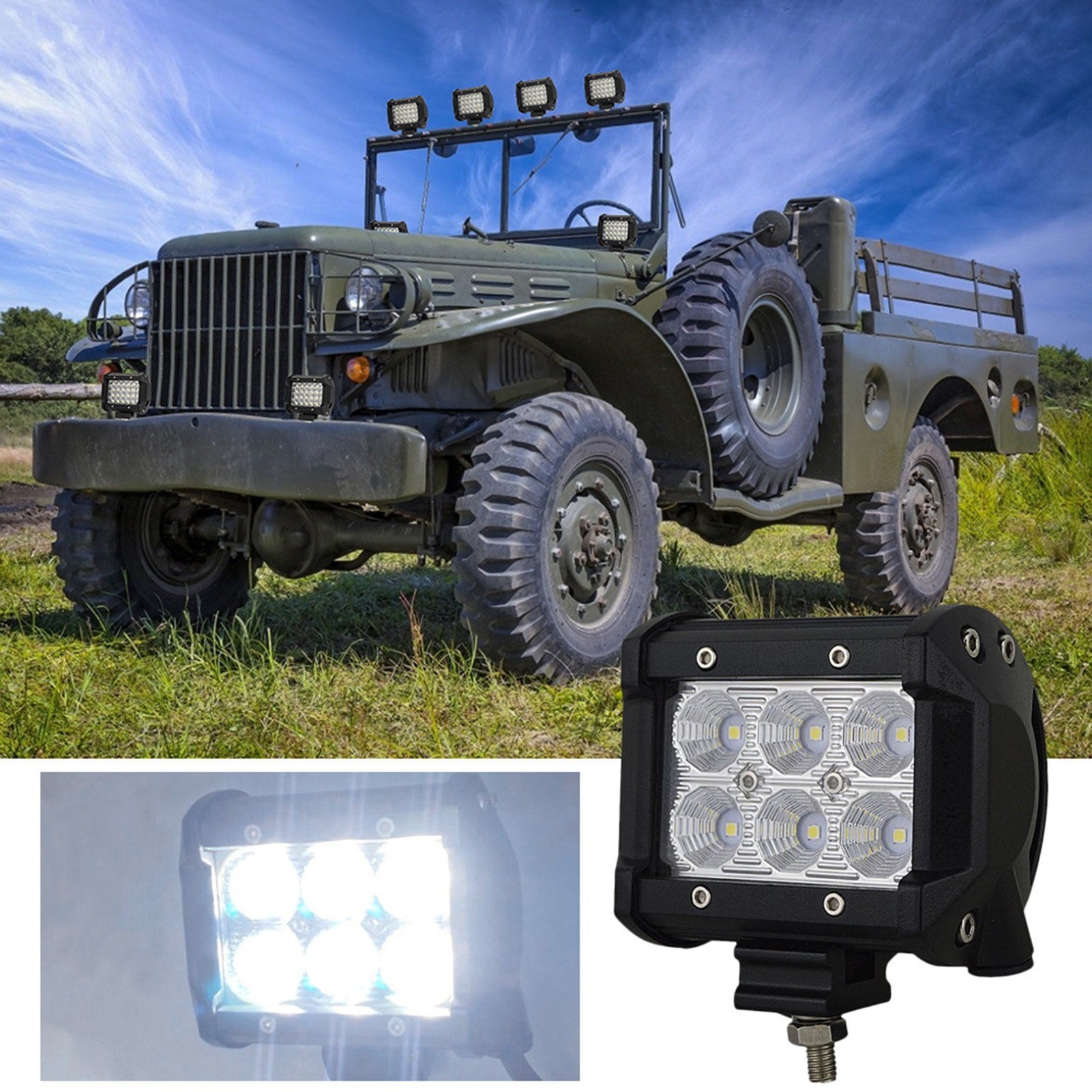 2PCS LED Light Bar 4in 18W Flood Fog Road Boat Driving Led Work SUV Lamp