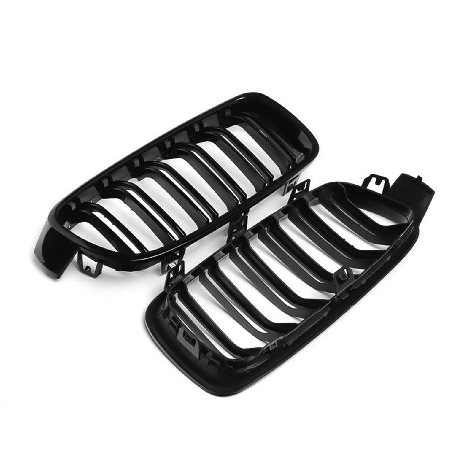 2Pcs Gloss Black Front Bumper Hood Kidney Grille Double Line Racing Replacement for BMW F30 F31 F35 3 Series 2012-2016