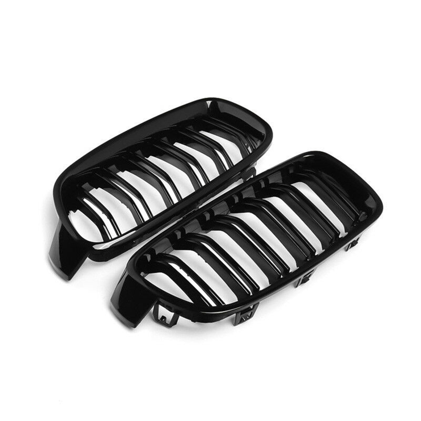 2Pcs Gloss Black Front Bumper Hood Kidney Grille Double Line Racing Replacement for BMW F30 F31 F35 3 Series 2012-2016