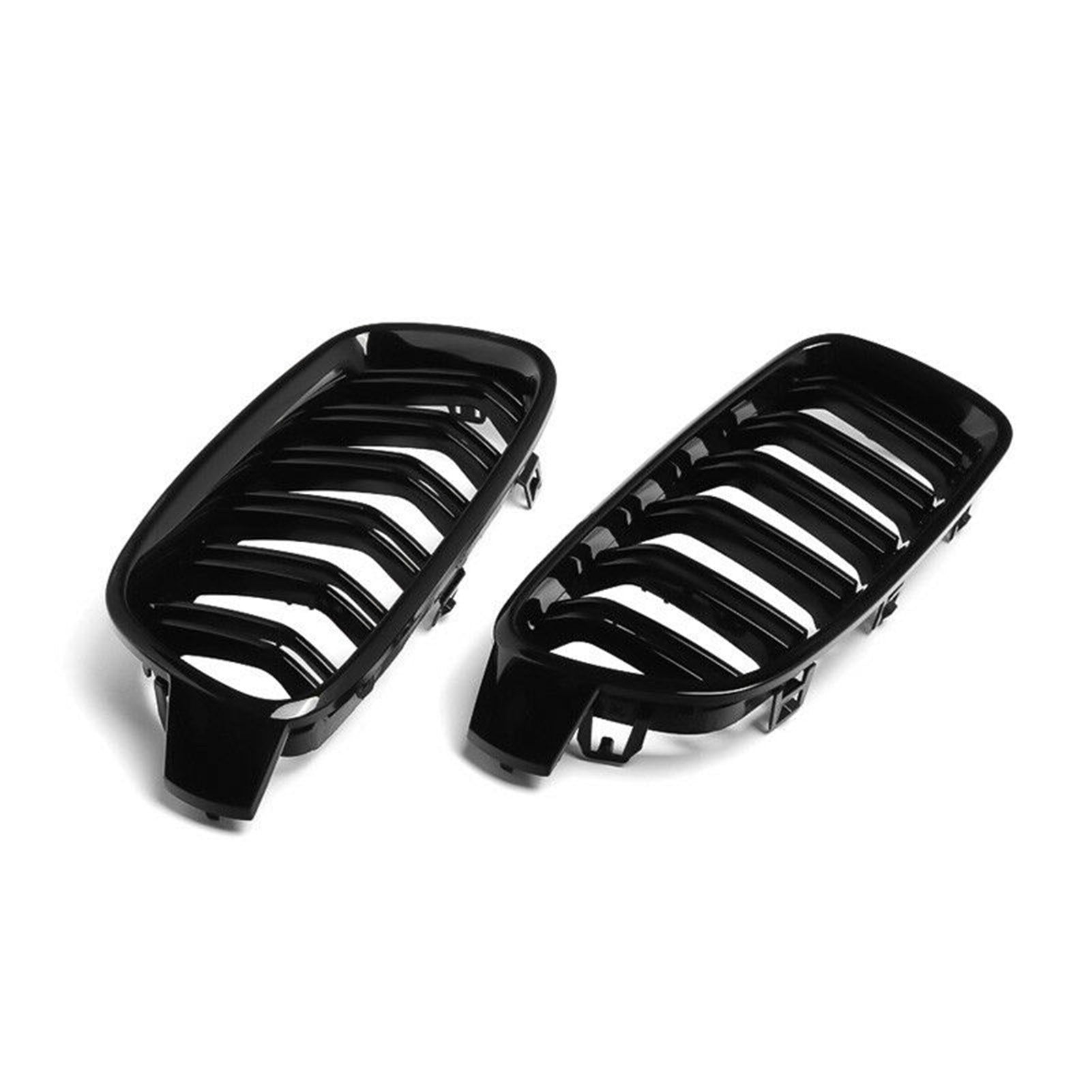 2Pcs Gloss Black Front Bumper Hood Kidney Grille Double Line Racing Replacement for BMW F30 F31 F35 3 Series 2012-2016