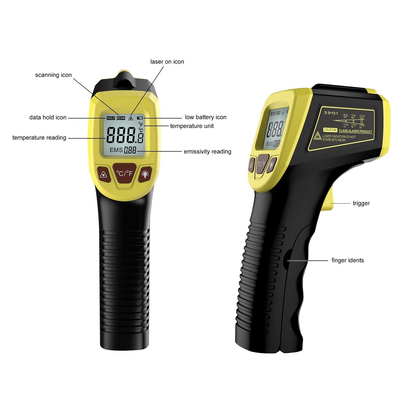 Infrared Thermometer, Non-Contact Digital Laser Temperature Gun with LCD Display