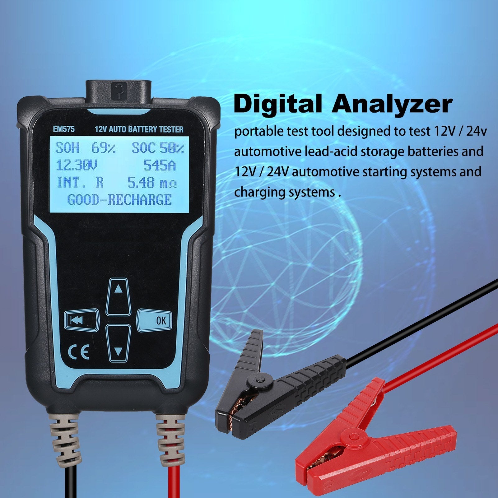 12V-24V Car Battery Tester Analyzer 100-2200 CCA Automotive Load Digital Bad Cell