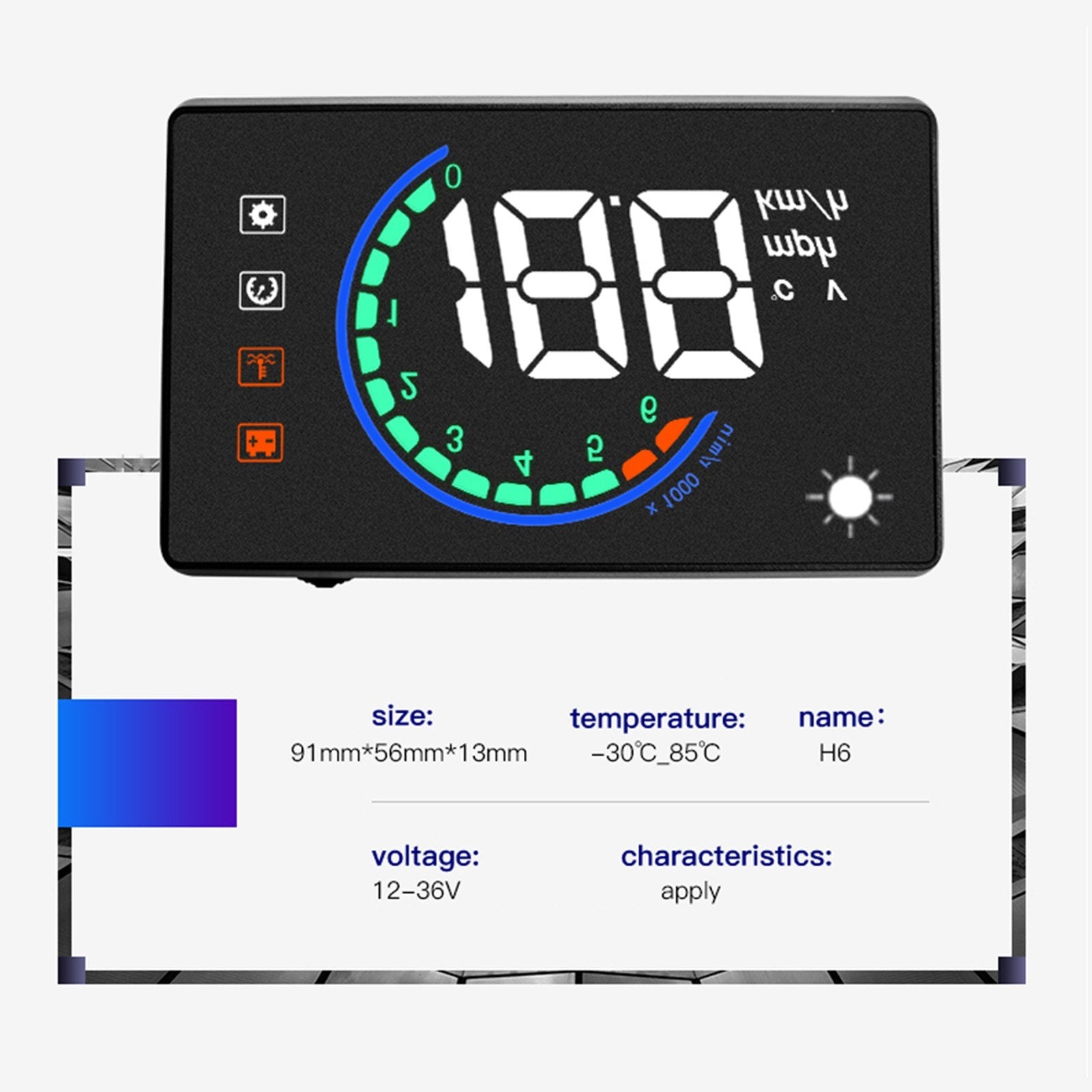 Car Hud Display OBDⅡ Head Up with Speed Overspeed Warning Mileage Measurement Water Temperature