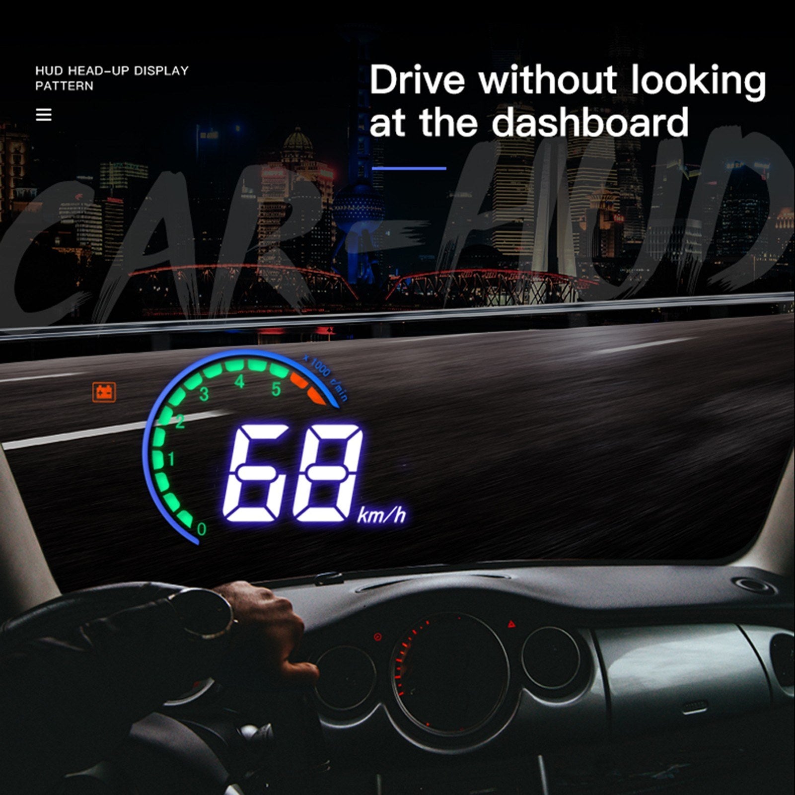 Car Hud Display OBDⅡ Head Up with Speed Overspeed Warning Mileage Measurement Water Temperature