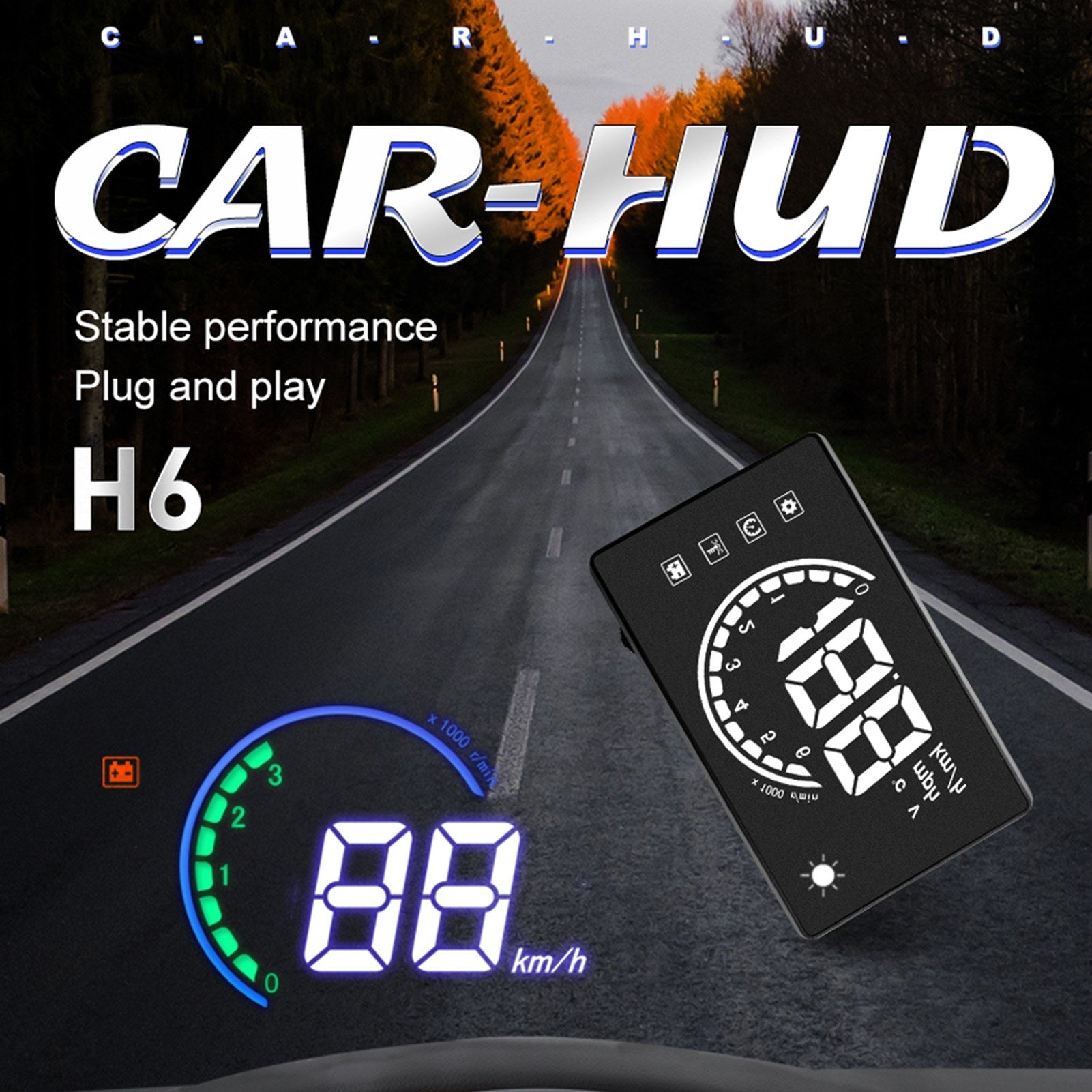 Car Hud Display OBDⅡ Head Up with Speed Overspeed Warning Mileage Measurement Water Temperature
