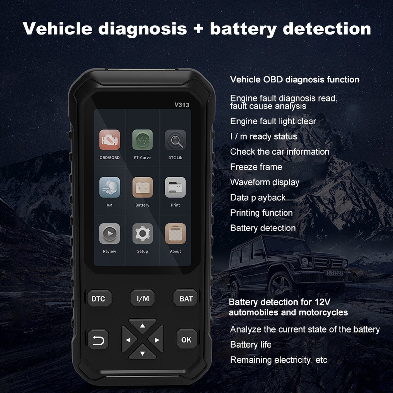 Universal 2 in 1 OBDII OBD Scanner Code Reader Car Scan Diagnostic Tool and Battery detector Auto Code-reader