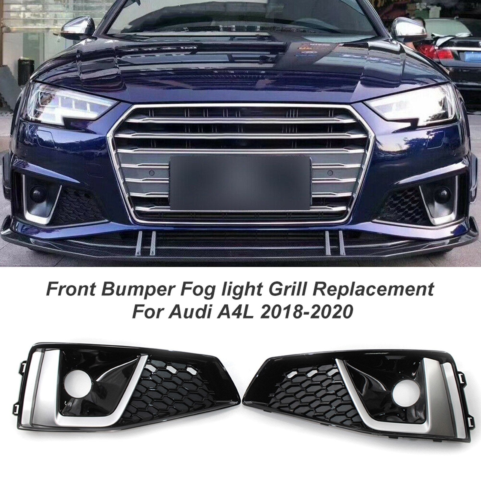 2pcs Front Bumper Fog light Grill Fog Lamp Frames Replacement For Audi A4L 2018-2020