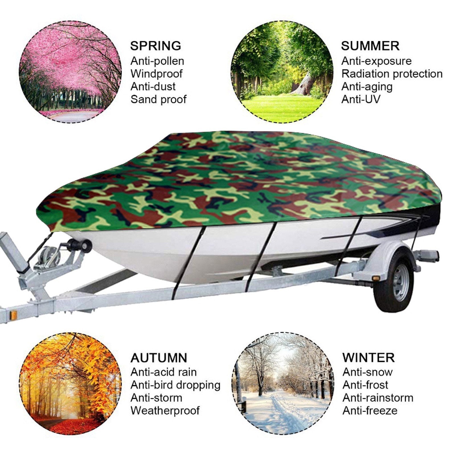 Boat Cover All-weather Protection Full Covers with Adjustable Strip and Buckle Camouflage Style