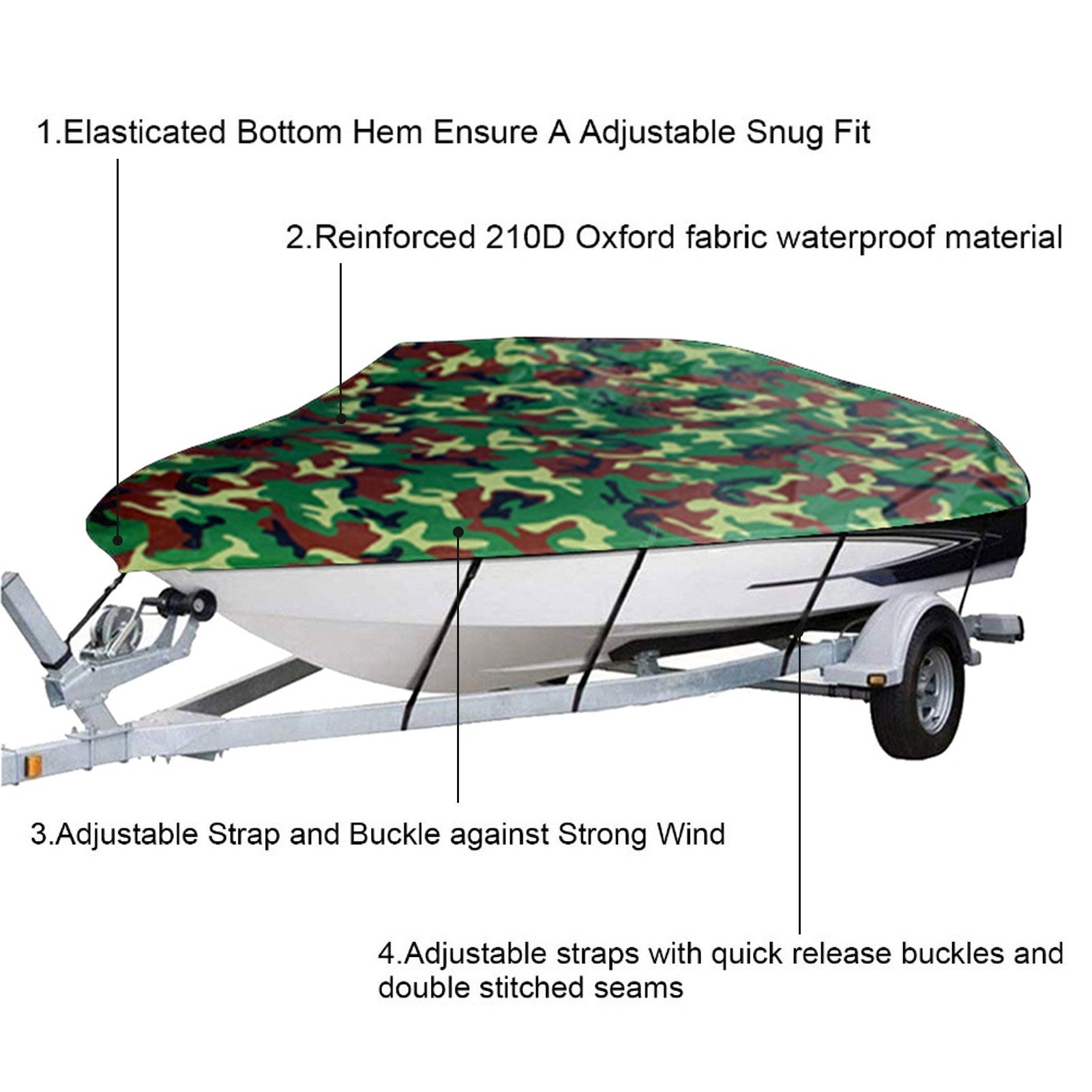 Boat Cover All-weather Protection Full Covers with Adjustable Strip and Buckle Camouflage Style