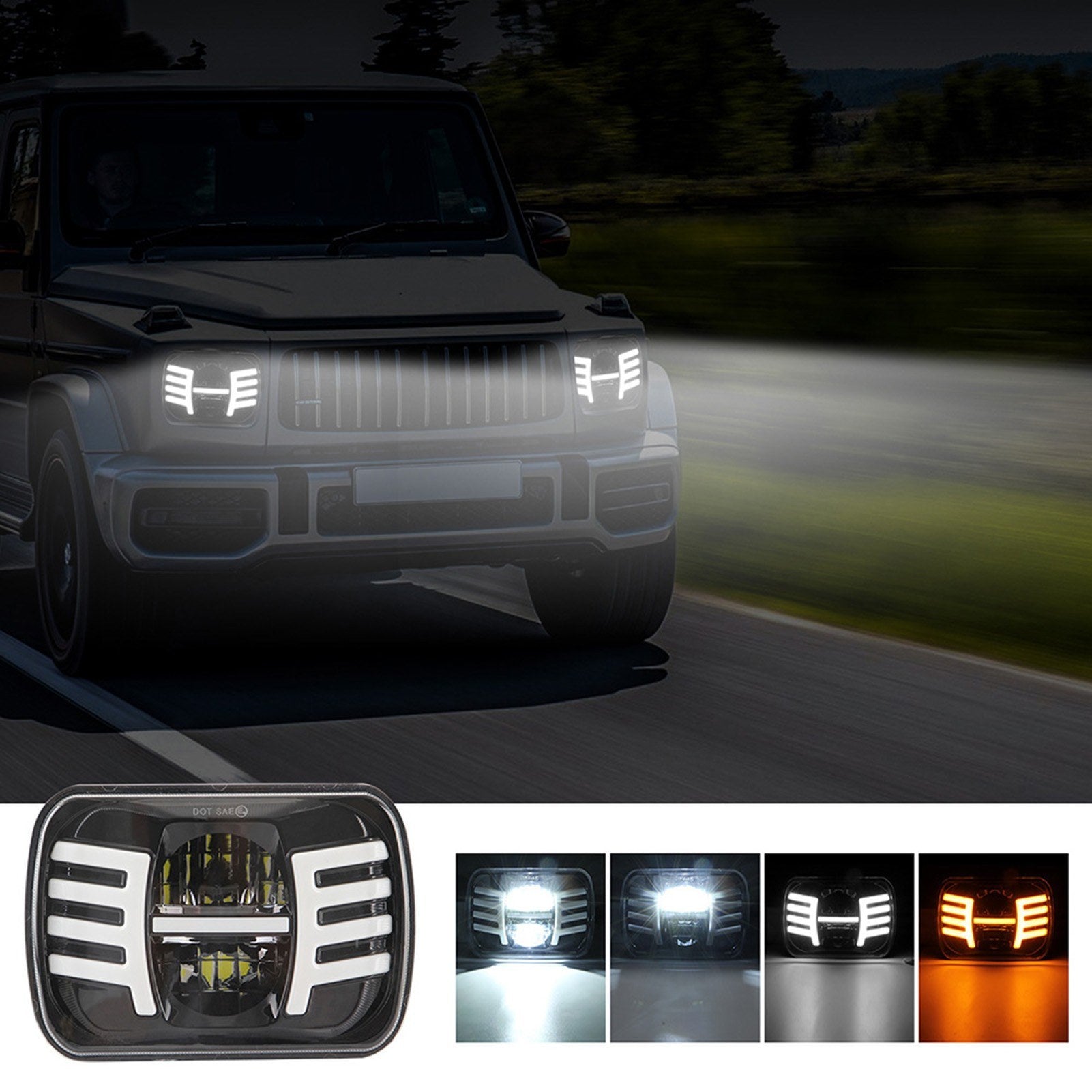 LED Rectangular Headlight Projector Replacement Hi/Lo DRL Headlamp Bulb for Wrangler 1pc