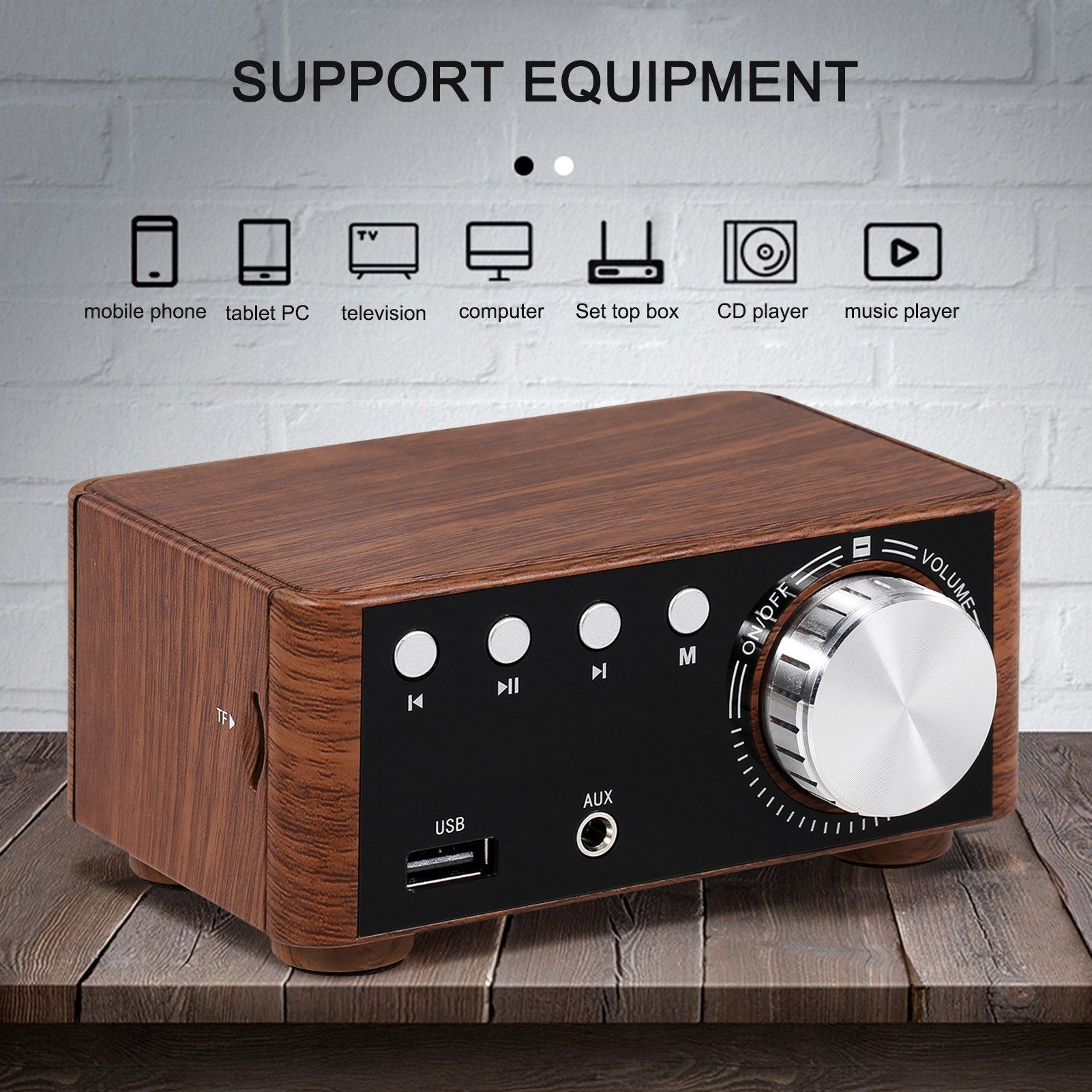 Wood Grain Hi-Fi BT 5.0 Digital Power Audio Amplifier Class D Stereo Home Car Marine USB/AUX IN