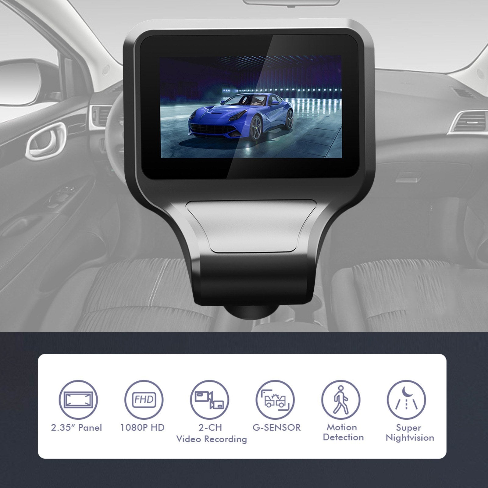 2.35-inch IPS Car HD Driving Recorder 1080P Smart Dash Cam DVR