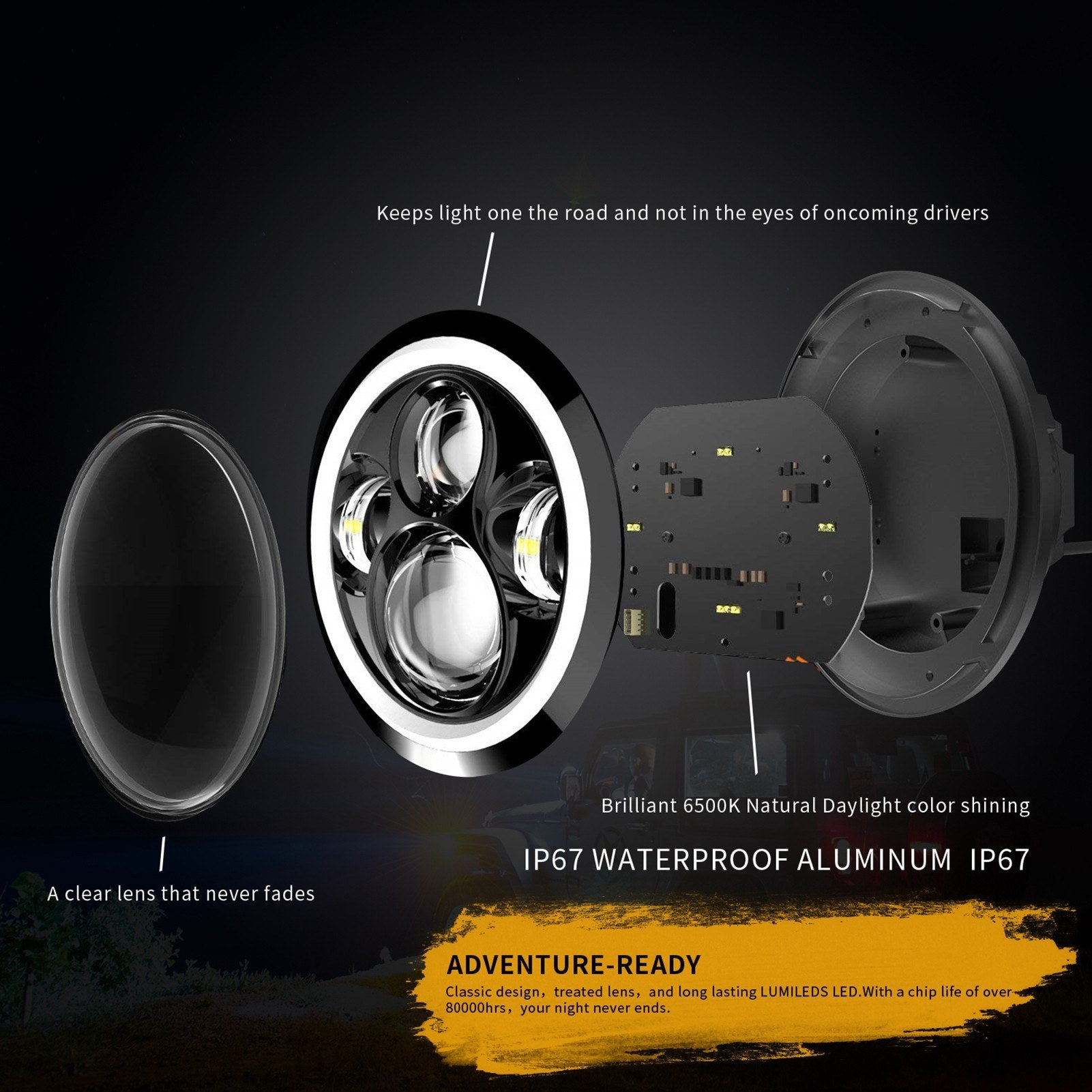 1pcs 7 Inch Round Shaped LED Front Headlight Replacement For Jeep Wrangler JK LJ TJ CJ