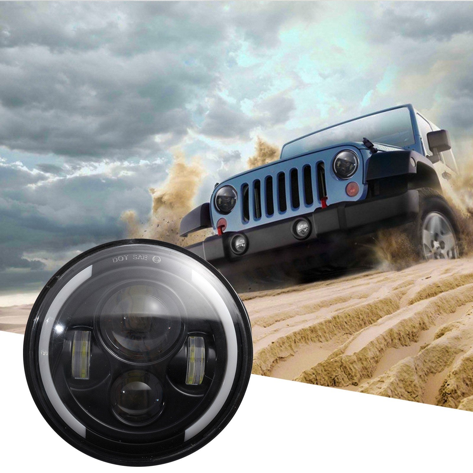 1pcs 7 Inch Round Shaped LED Front Headlight Replacement For Jeep Wrangler JK LJ TJ CJ