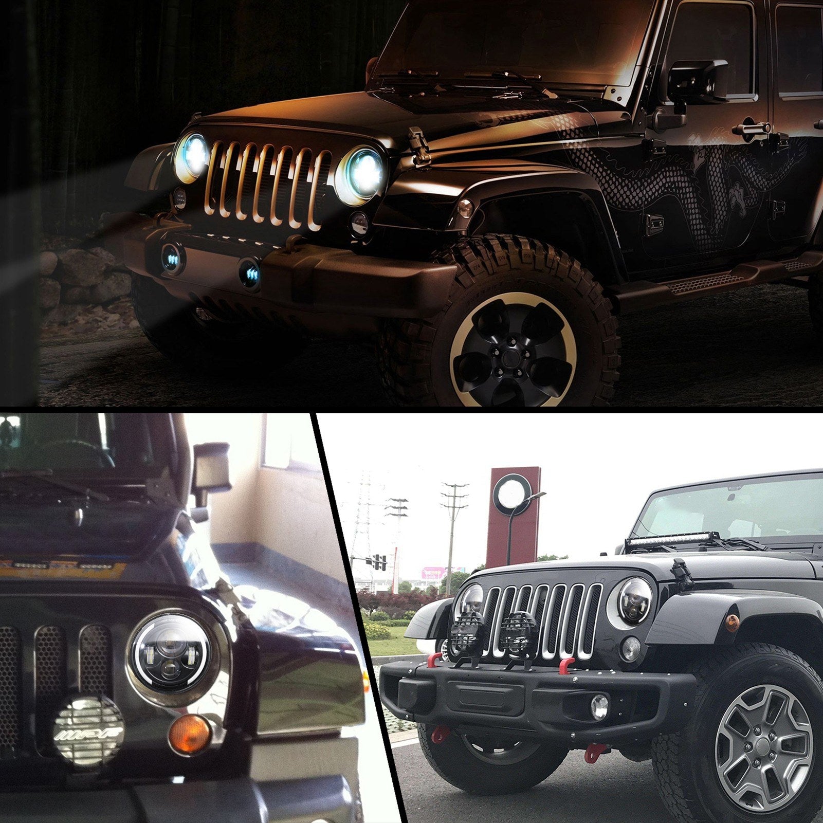 1pcs 7 Inch Round Shaped LED Front Headlight Replacement For Jeep Wrangler JK LJ TJ CJ