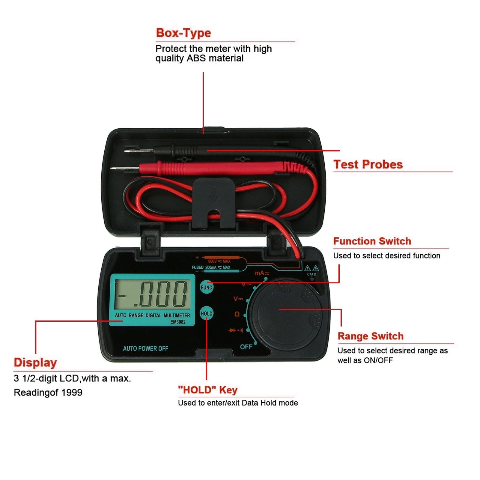 Mini Digital Multimeter AC DC Volt AMP OHM LCD Voltmeter Auto Power Off Data