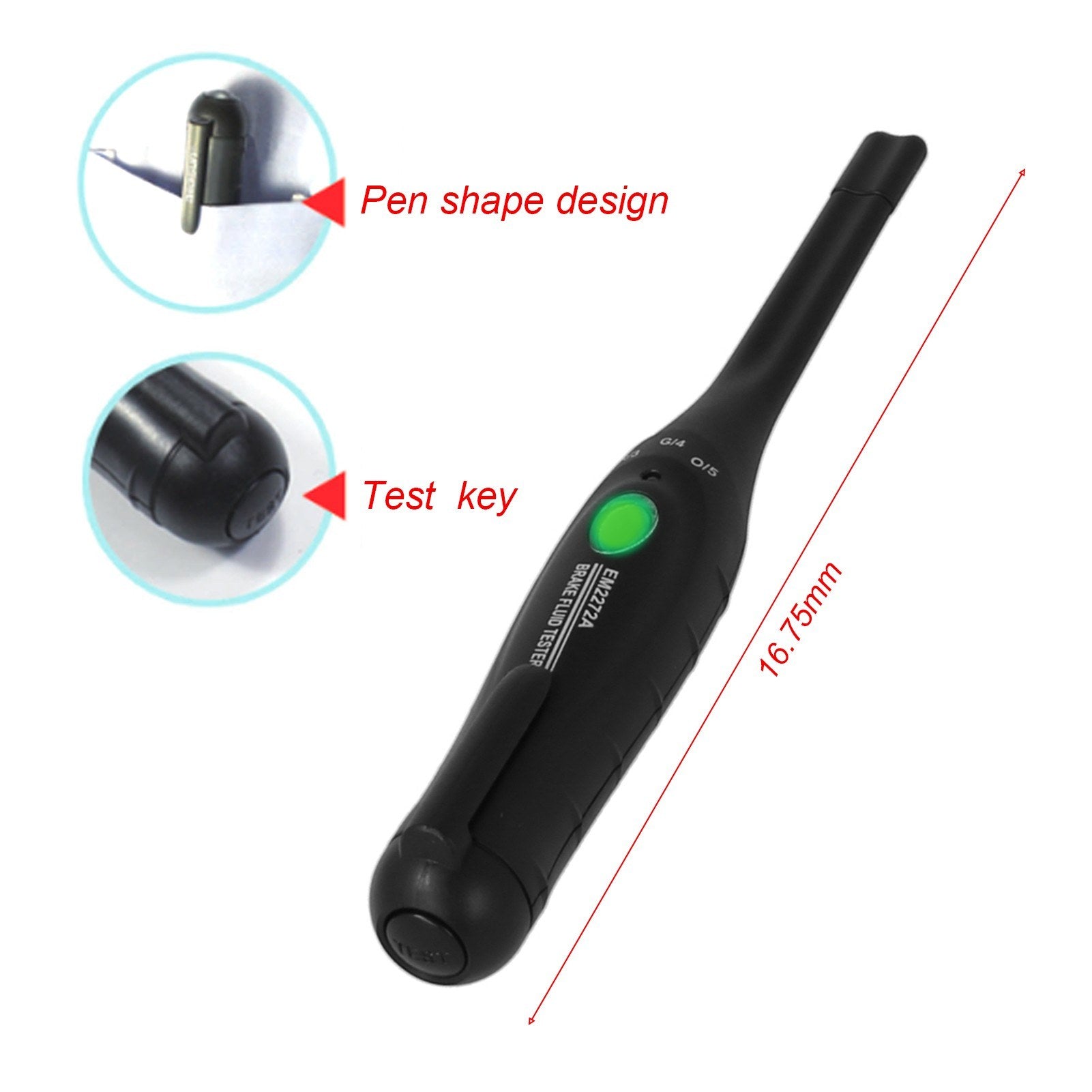 Brake Fluid Tester Pen Auto Diagnostic Testing Tool For DOT 3 DOT4 and 5 with 1 LED Indicator