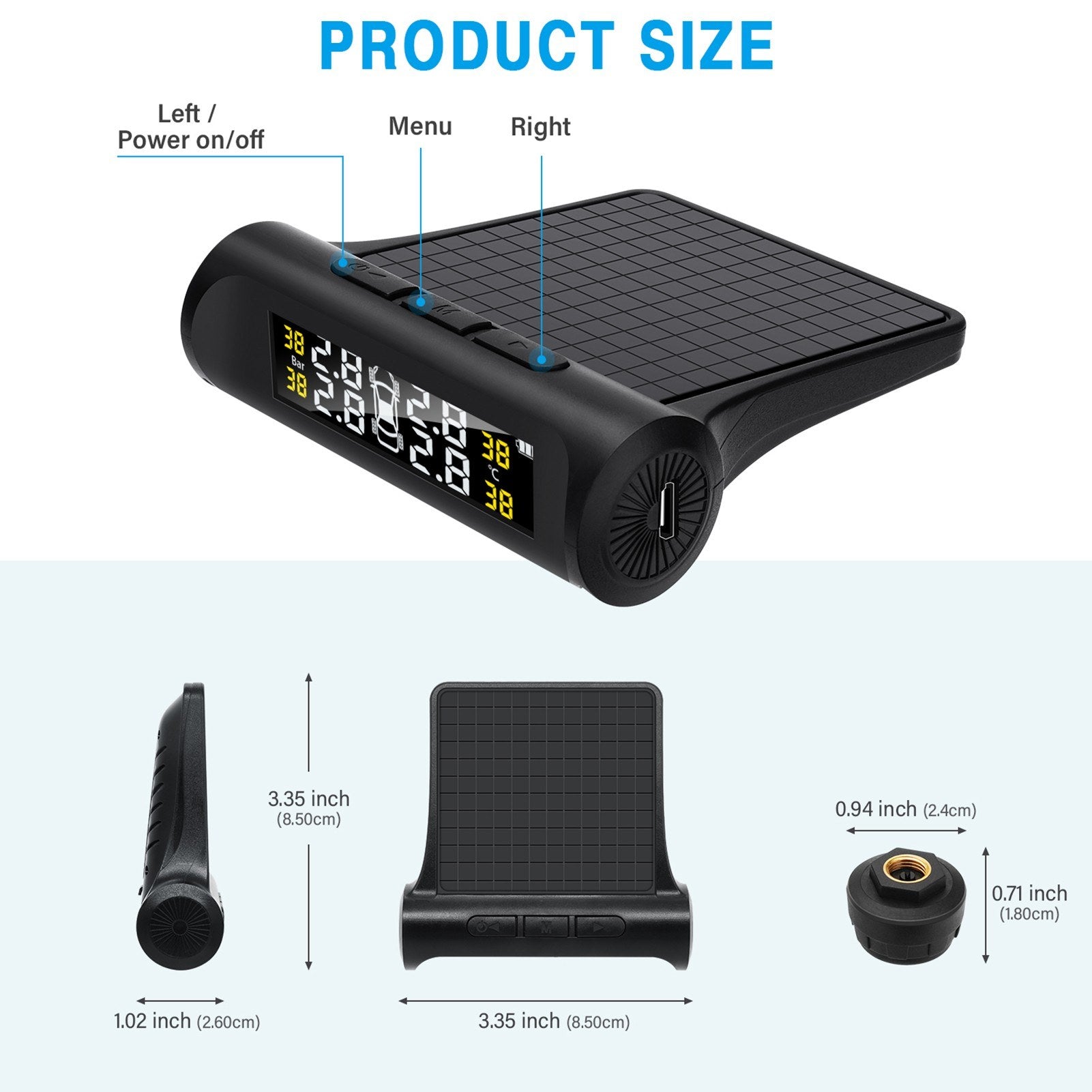 Car TPMS Tire Pressure Monitoring System Wireless Alarm 4 External Sensors