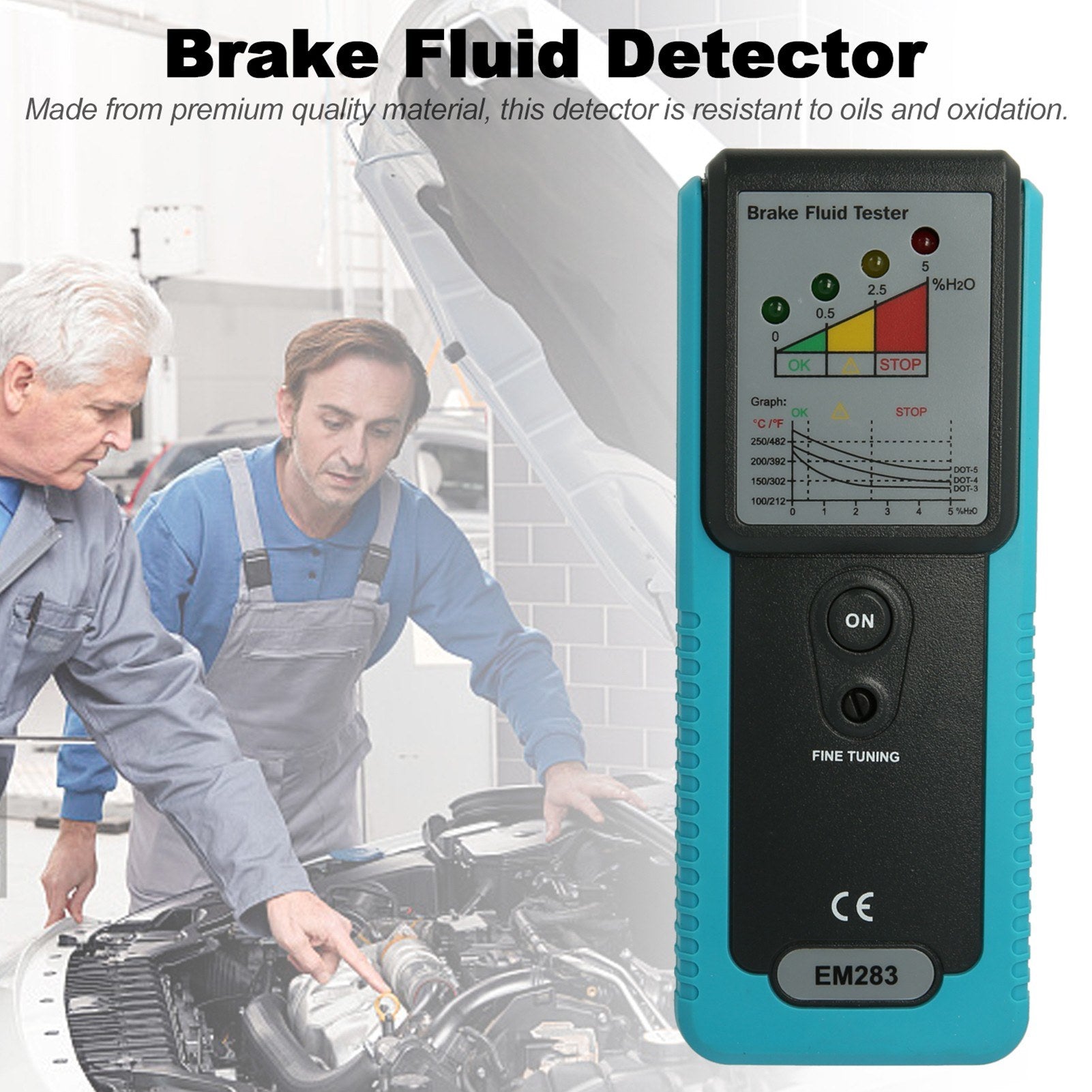 Automotive Brake Fluid Tester Oil Moisture Water Detection with High-Precision Probe LED Indicator