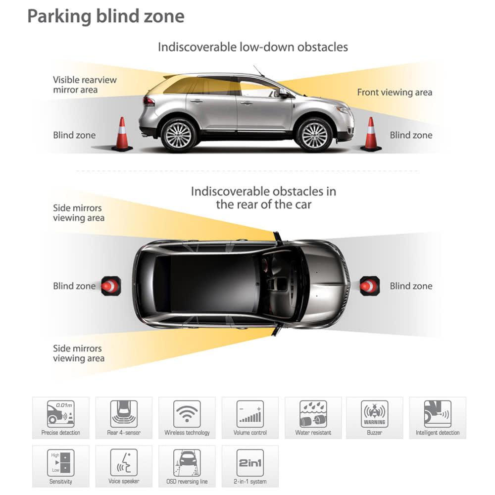 4 Sensors Parking Assist System Car Sensor Reverse Radar Alert with External Audible Buzzer Speaker