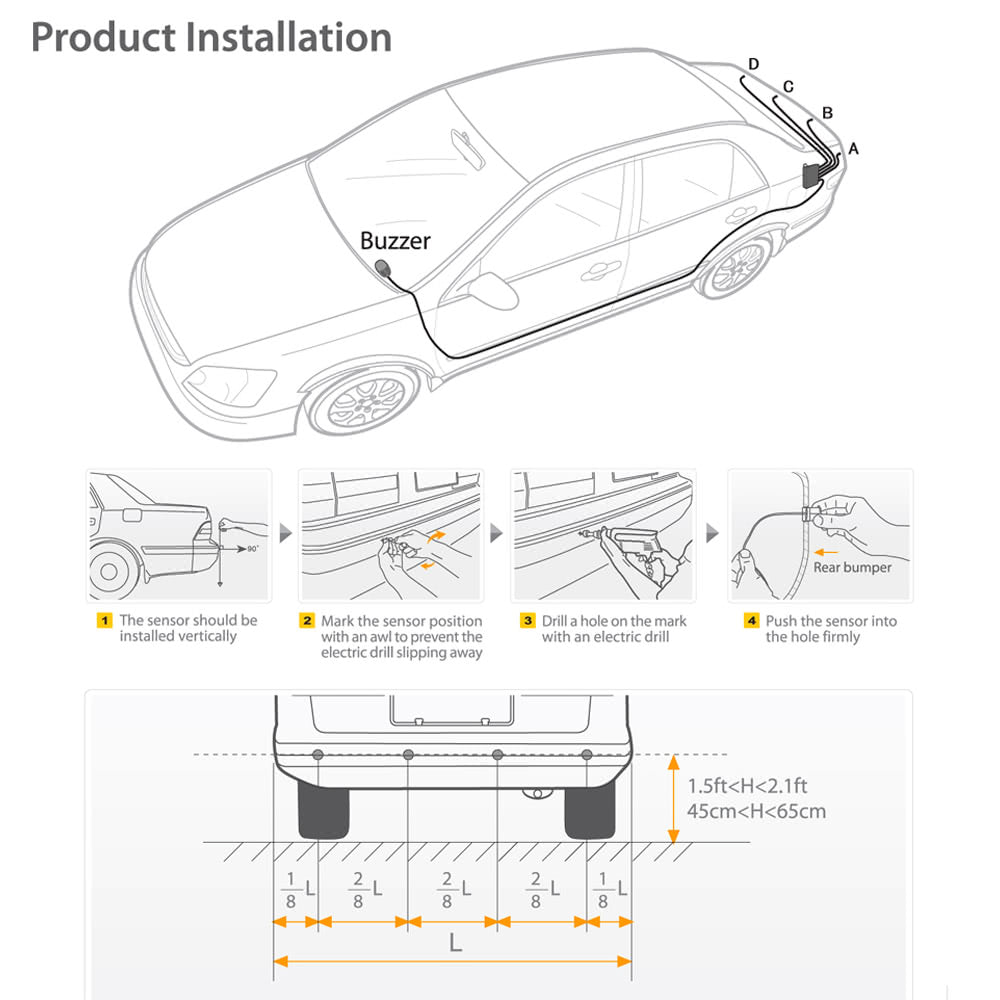 4 Sensors Parking Assist System Car Sensor Reverse Radar Alert with External Audible Buzzer Speaker