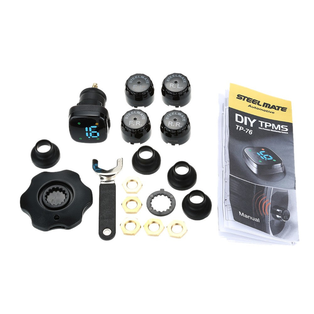 TPMS TP-76 Tire Pressure Monitoring System LED Cigarette Lighter External Sensors
