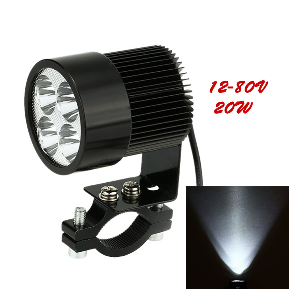 12V-80V 20W Black LED Headlight Lamp Universal for Motorcycle E-bike