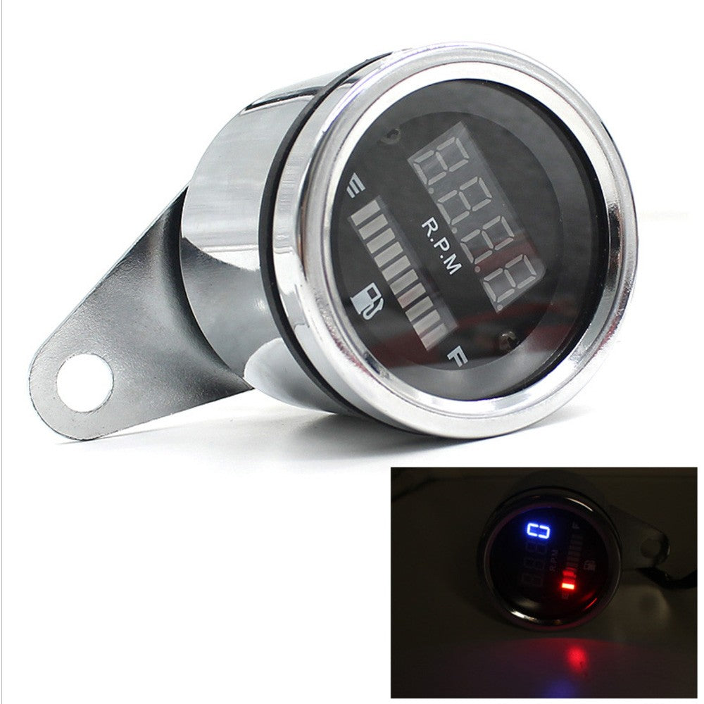 12V Motorcycle 2 in 1 Tachometer RPM Shift Meter Fuel Gauge with Digital LED Indicator