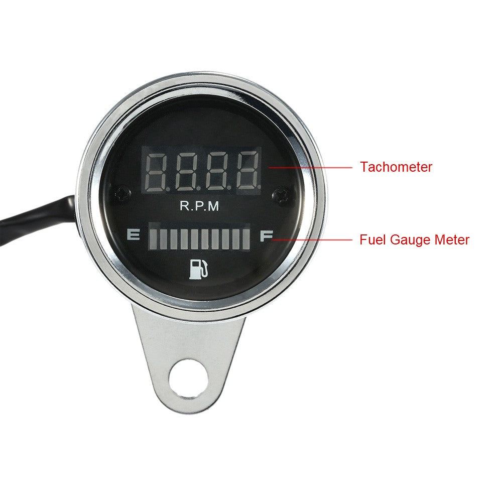 12V Motorcycle 2 in 1 Tachometer RPM Shift Meter Fuel Gauge with Digital LED Indicator