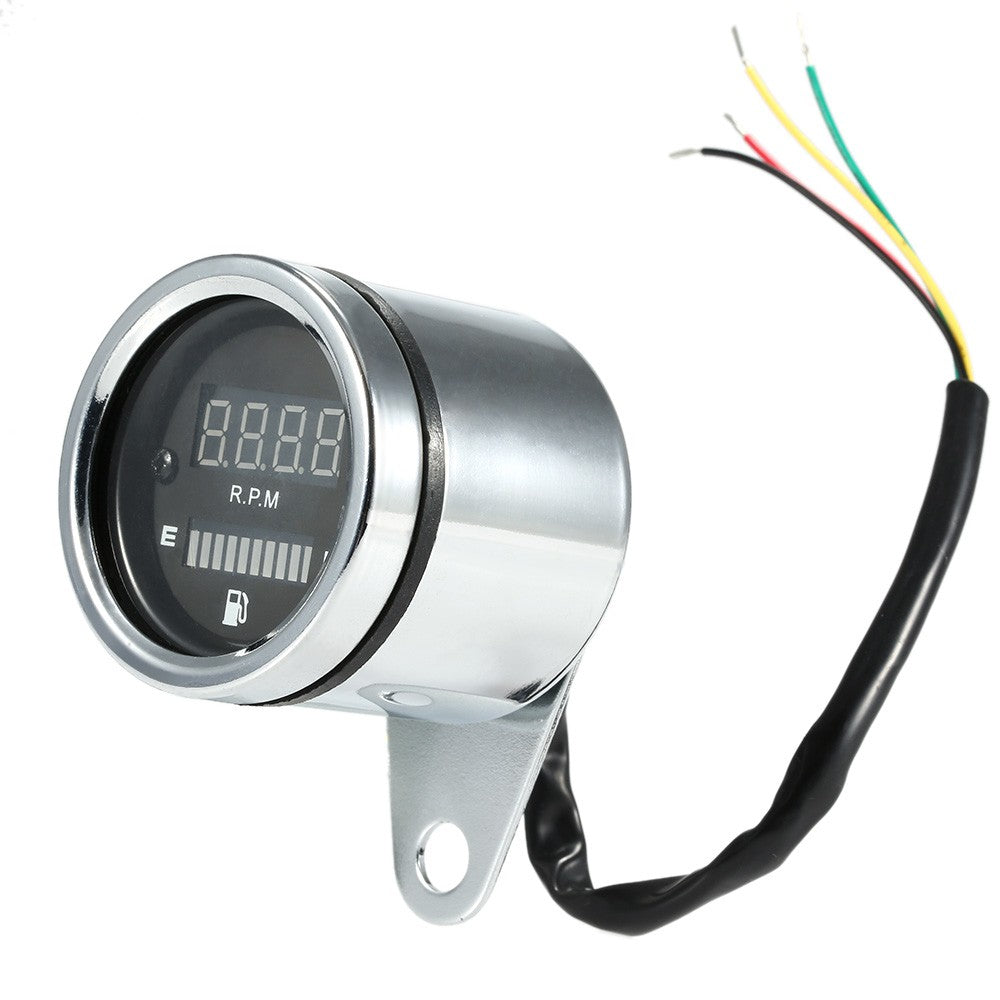 12V Motorcycle 2 in 1 Tachometer RPM Shift Meter Fuel Gauge with Digital LED Indicator