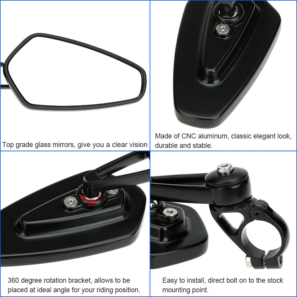 Pair of Motorcycle Universal 7/8" Handle Bar End Rearview Mirror CNC Aluminum 360° Rotation