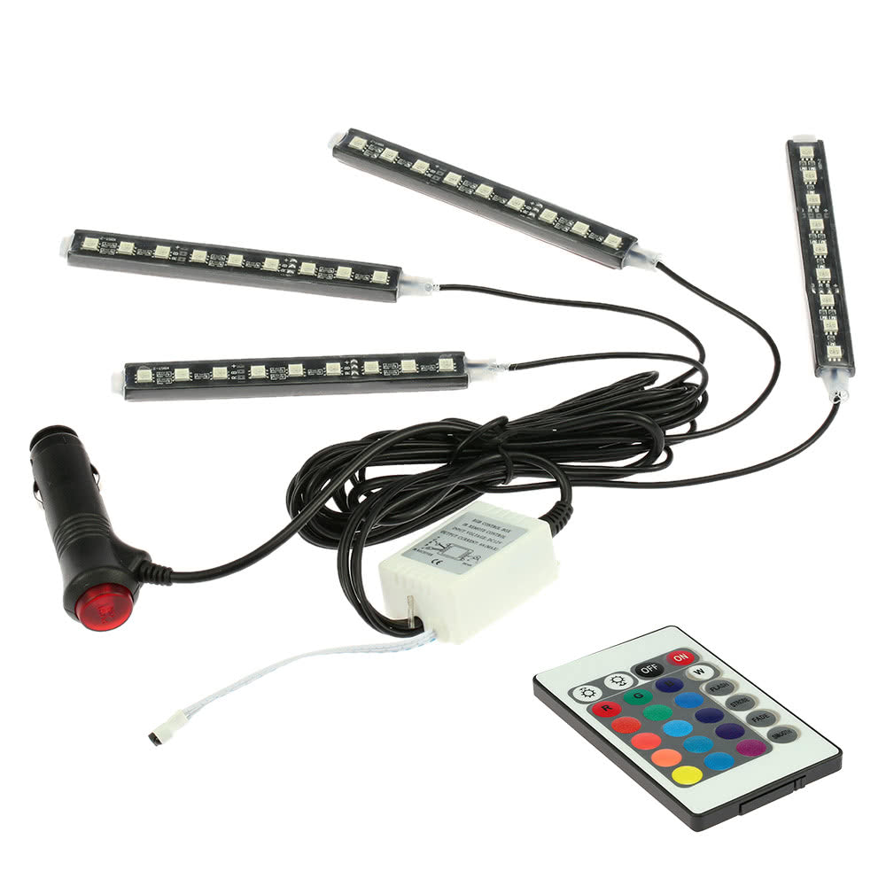 4 in 1 Wireless Remote Control Interior Atmosphere Light Bar Car Floor Dash LED Decoration Lamp Kit 12V