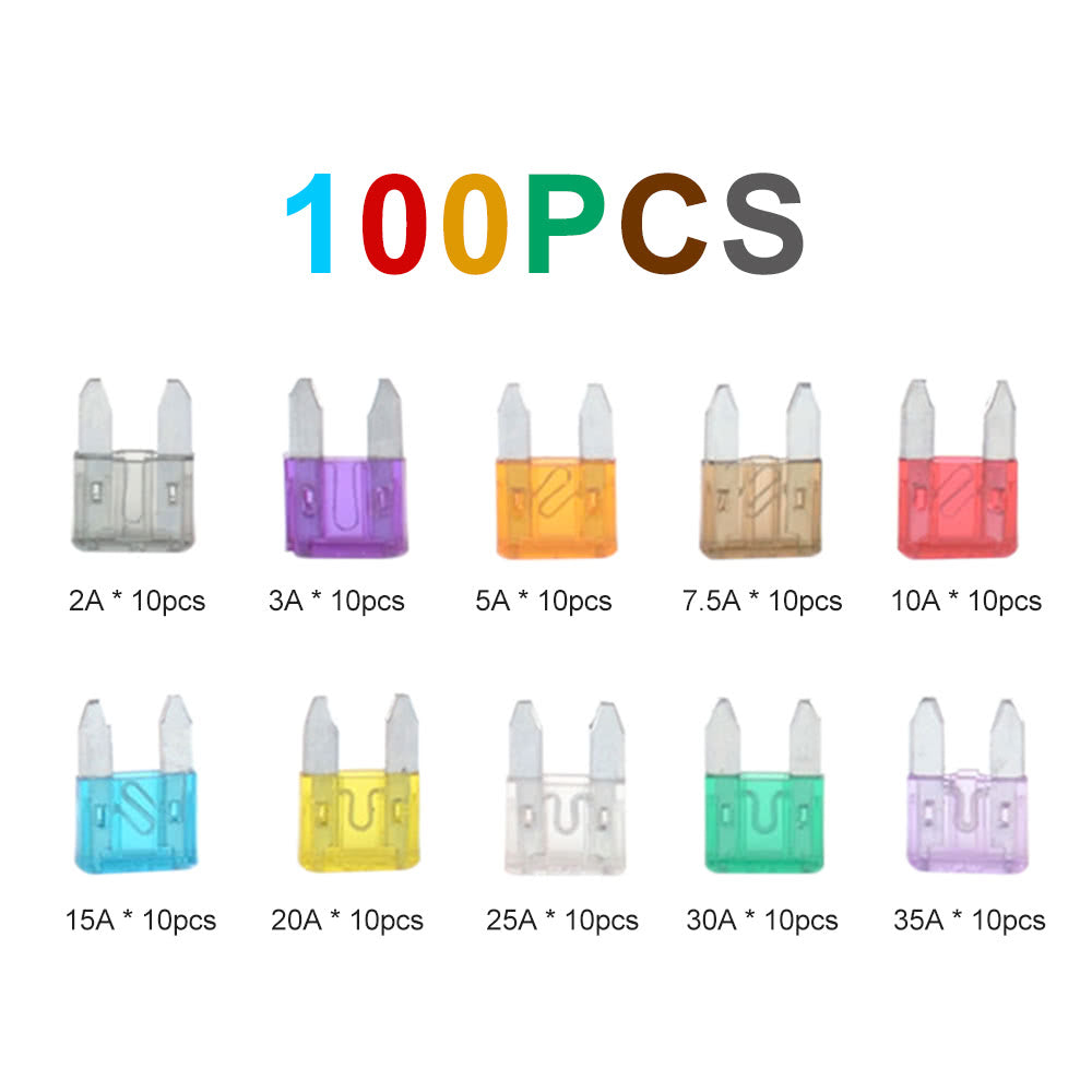 Mini Car Fuse Kit Color Coded for Ten Amps Fuses with Alligator Clip Electric Tester Tweezer Puller 100pcs