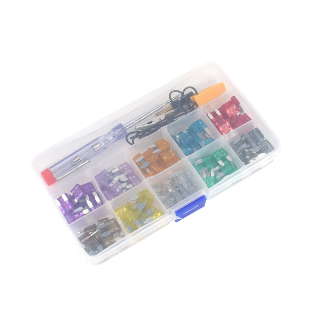 Mini Car Fuse Kit Color Coded for Ten Amps Fuses with Alligator Clip Electric Tester Tweezer Puller 100pcs