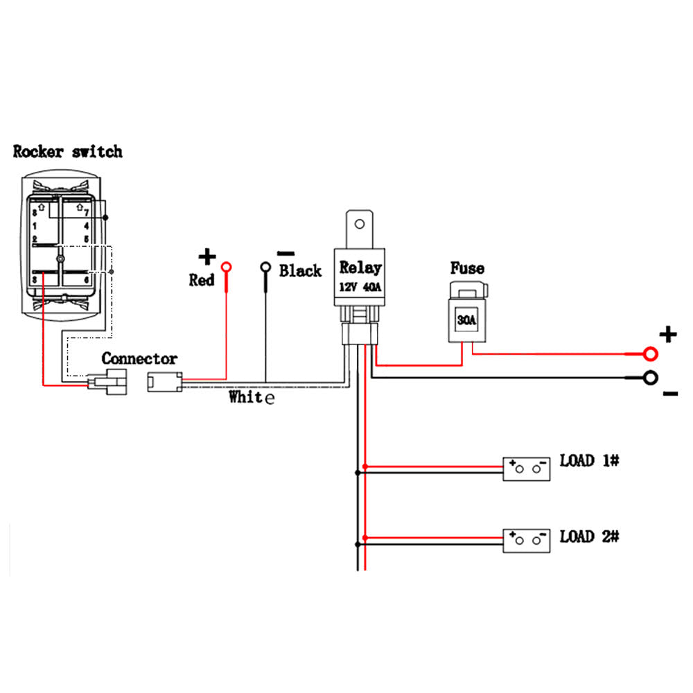 LED Light Bar Rocker On/Off Switch with Relay Wiring Harness Kit 12V 40A for Jeep RV Boat Trailer