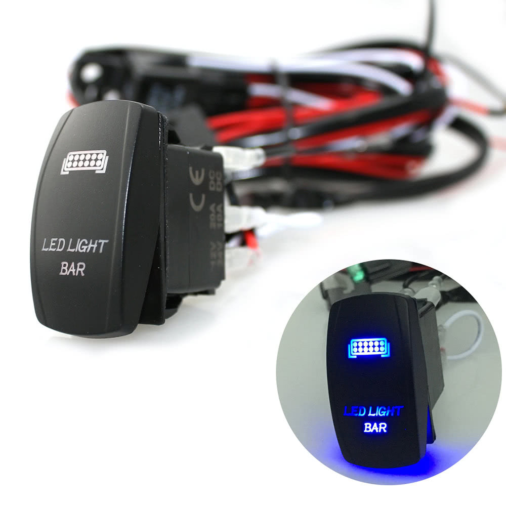 LED Light Bar Rocker On/Off Switch with Relay Wiring Harness Kit 12V 40A for Jeep RV Boat Trailer