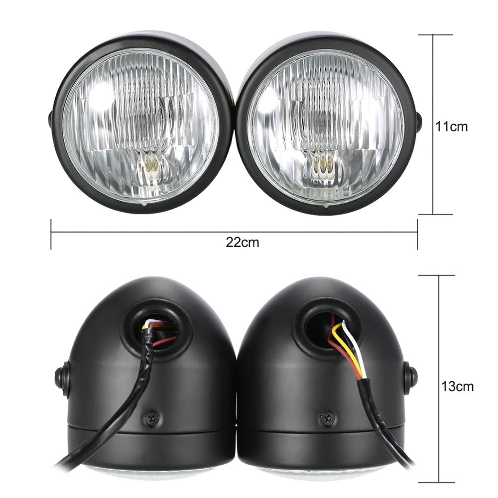 12V 35W 4-inch Motorcycle Chrome-plated Twin Headlight Front Lamp for Harley