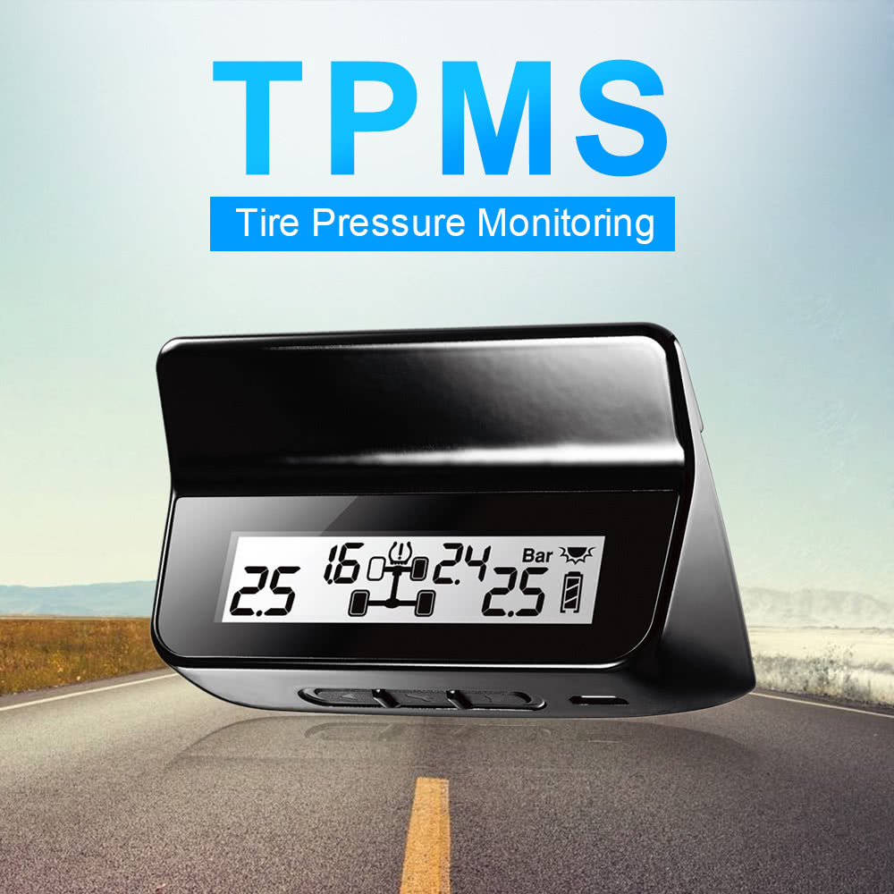 DIY TPMS Car Tire Pressure Monitoring System with LCD Display 4 Valve-cap Sensors Bar PSI Unit