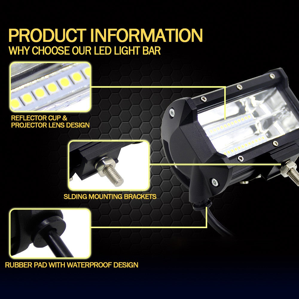 5inch 72W LED Light Bar Spot Beam Work Driving Fog Road Lighting for Jeep Car Truck SUV Boat Marine
