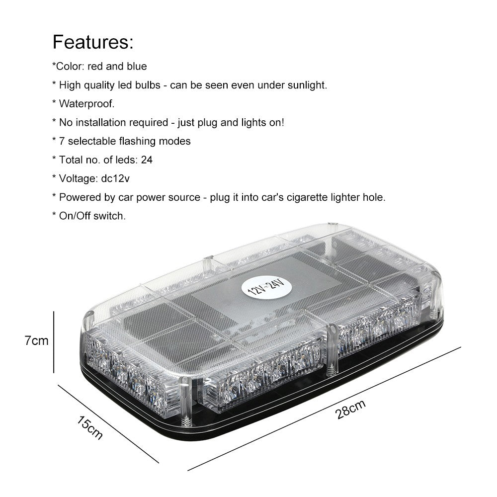 Car Roof Led Strobe Lights Bar Police Emergency Warning Fireman Flash red and blue 12v