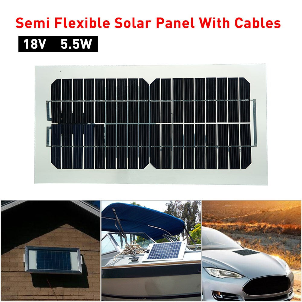 Semi Flexible Solar Panel With Cables 18V 5.5W 31.5 x 16.5 0.15CM