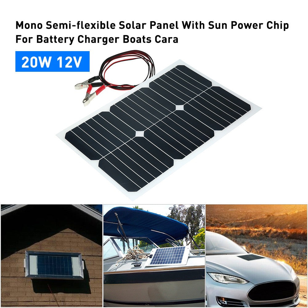 20W 12V Mono Semi-flexible Solarpanel With Sunpower Chip For Battery Charger Boats Cara